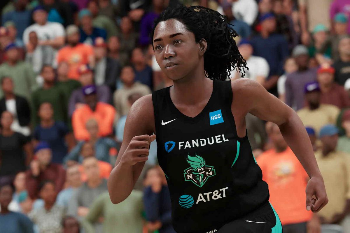 new york liberty player runs up the court after a made basket in NBA 2K21