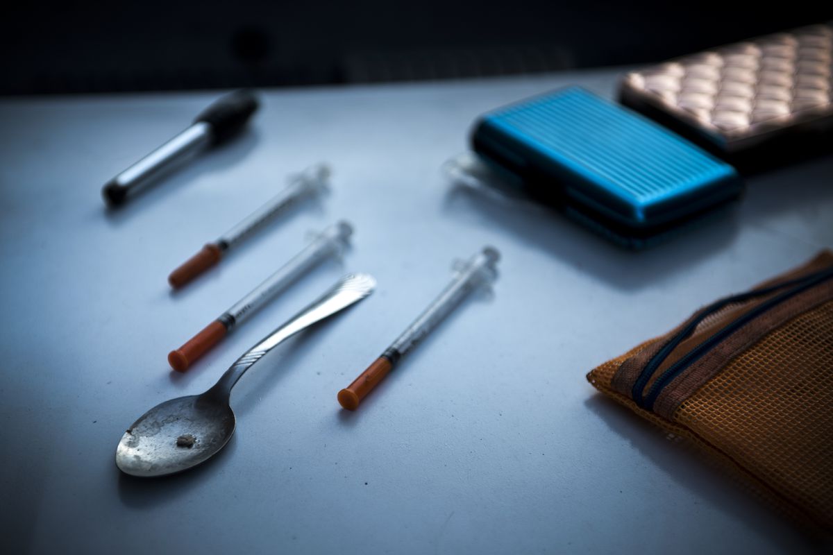Paraphernalia for smoking and injecting drugs after it was found during a police search Huntington, West Virginia. on April 19, 2017.