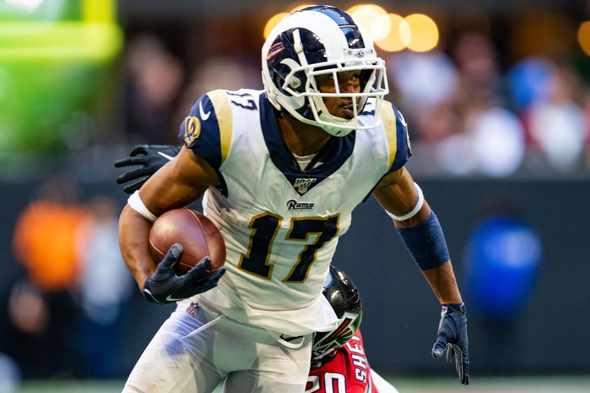 Robert Woods of the Los Angeles Rams rushes during a game against the Atlanta Falcons at Mercedes-Benz Stadium on October 20, 2019 in Atlanta, Georgia.