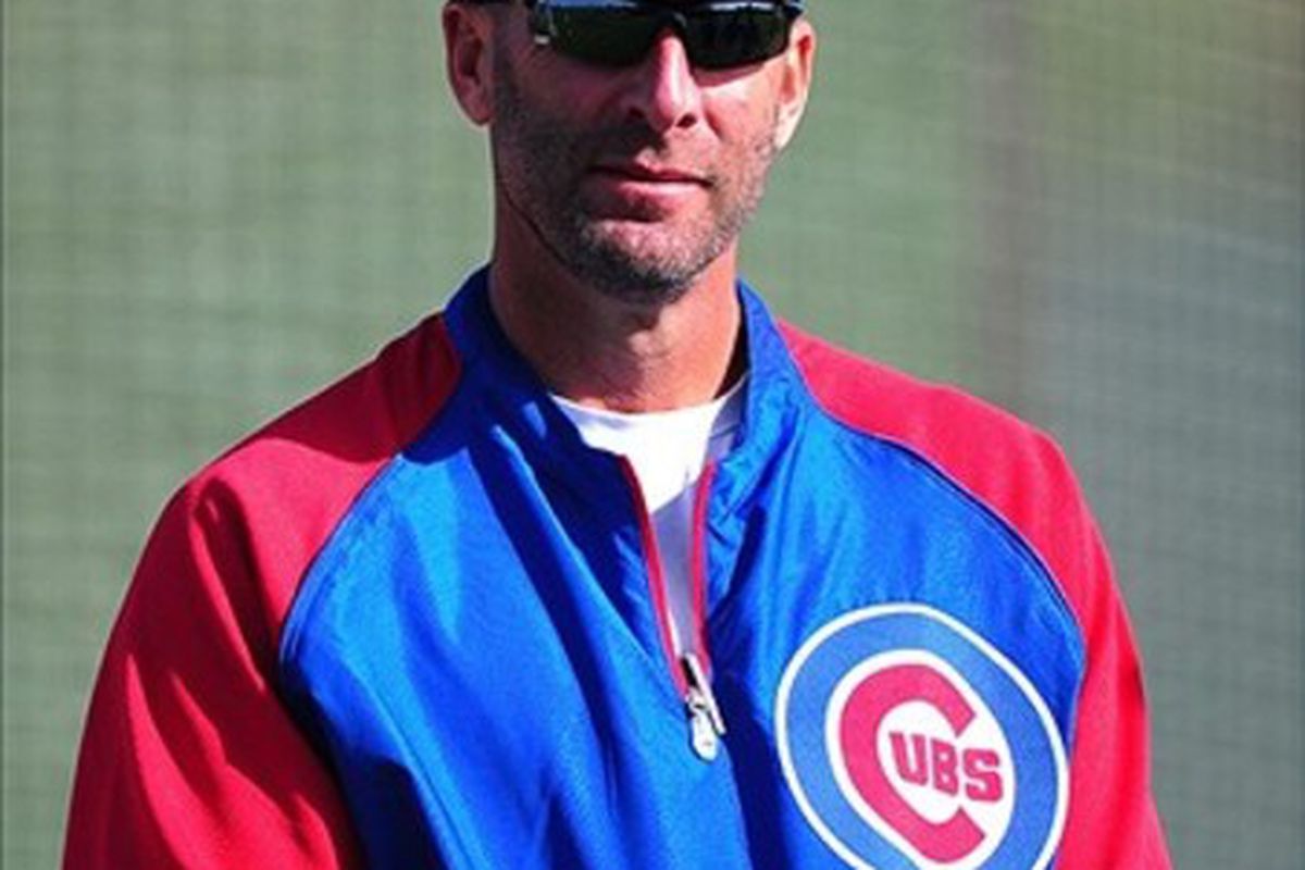 Feb. 29, 2012; Mesa, AZ, USA; Chicago Cubs manager Dale Sveum during spring training workouts at Fitch Park.  Mandatory Credit: Mark J. Rebilas-US PRESSWIRE