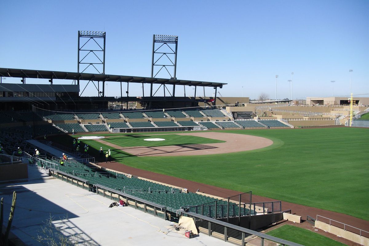 The new spring-training parks for the Rockies and Diamondbacks, Salt River Fields at Talking Stick., nears completion. 