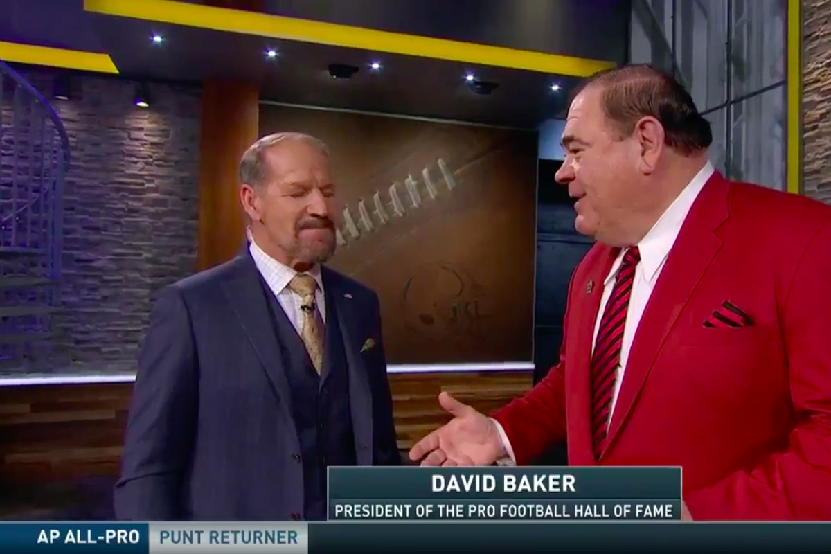 David Baker, president of the Pro Football Hall of Fame, with former Steelers coach Bill Cowher
