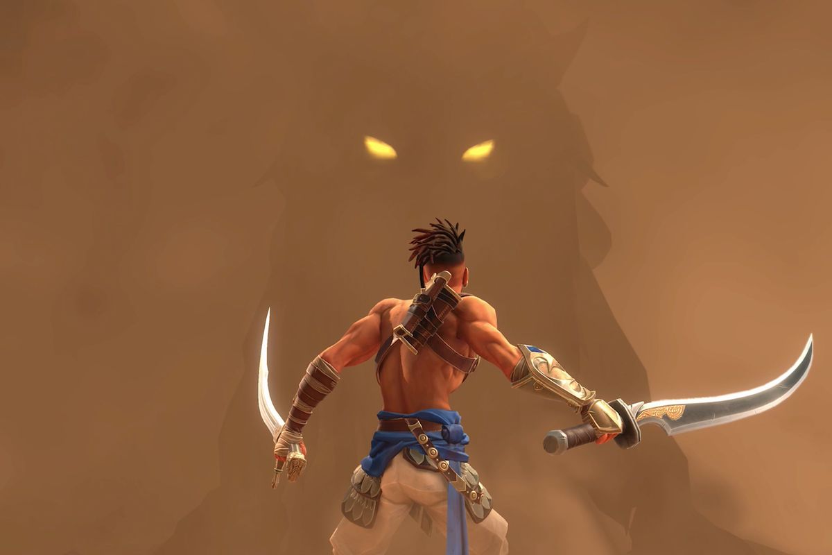 Prince of Persia: The Lost Crown Sargon standing in front of Jahandar the manticore