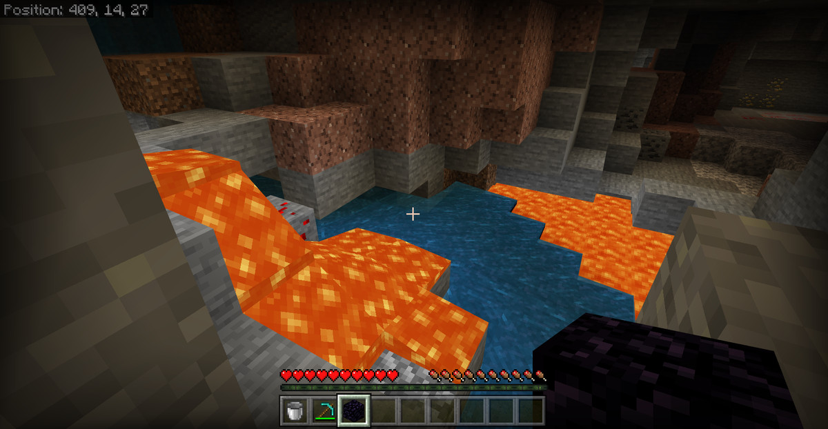 A lava spring in a Minecraft mine