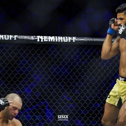 Dhiego Lima knocks Chad Laprise down at UFC 231.