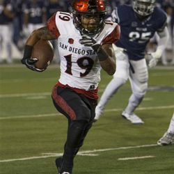 San Diego State running back Donnel Pumphrey runs in the first half of an NCAA college football game against Nevada on Saturday, Nov. 12, 2016 in Reno, Nev. (AP Photo/Tom R. Smedes)