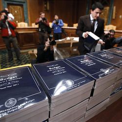 Copies of President Barack Obama's budget are delivered to the Senate Budget Committee on Capitol  Hill in Washington, Monday.