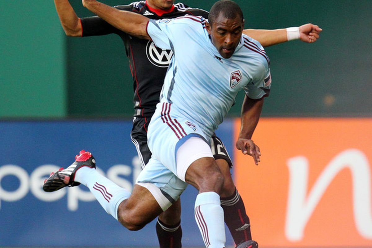 WASHINGTON - MAY 5: Marvell Wynne #22 of the Colorado Rapids controls the ball against Christian Castillo #12 of D.C. United at RFK Stadium on May 5, 2010 in Washington, DC. (Photo by Ned Dishman/Getty Images)