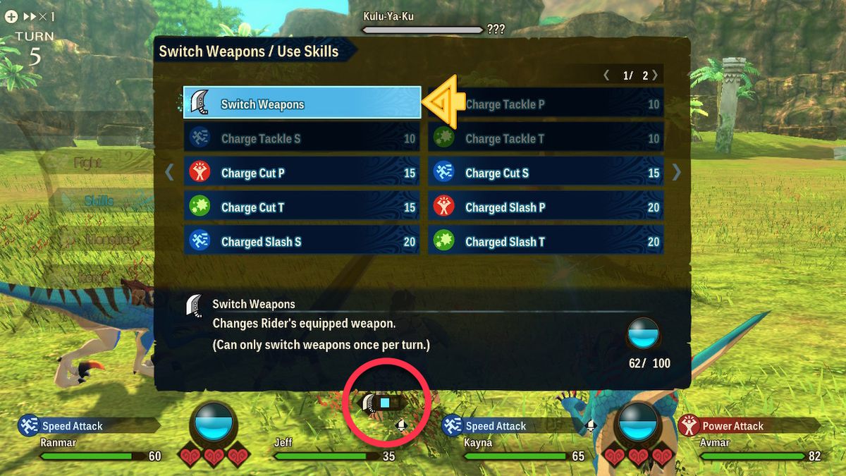 A screenshot of weapon abilities in Monster Hunter Stories 2: Wings of Ruin