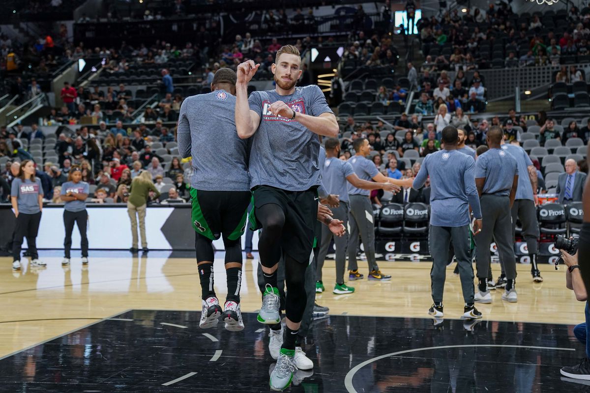 Boston Celtics forward Gordon Hayward is introduced before game against the San Antonio Spurs at the AT&amp;T Center.&nbsp;