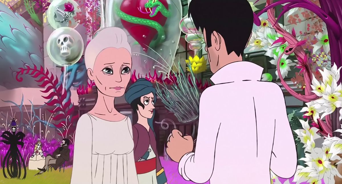 An animated Robin Wright meets Elvis in a botanical garden in The Congress