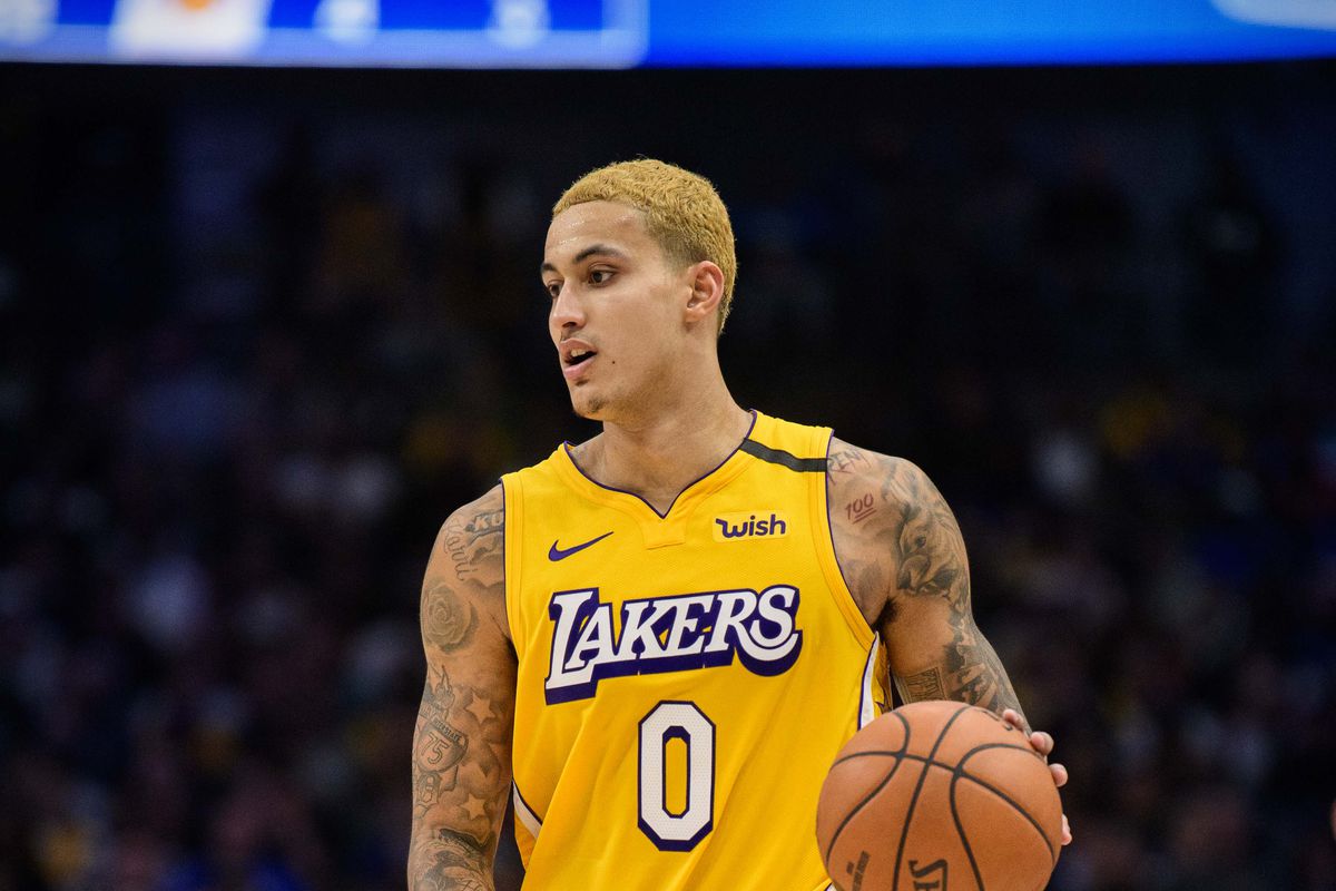 Los Angeles Lakers forward Kyle Kuzma in action during the game between the Mavericks and the Lakers at the American Airlines Center.&nbsp;