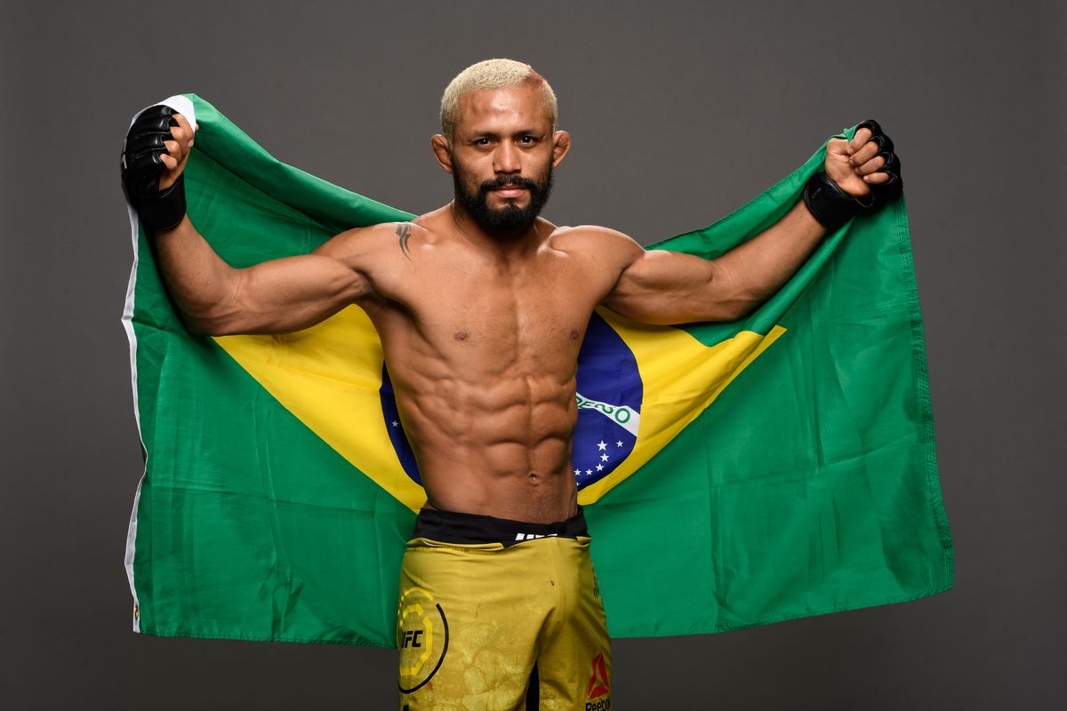 Deiveson Figueiredo poses for a post fight portrait backstage during the UFC Fight Night event at Chartway Arena on February 29, 2020 in Norfolk, Virginia.