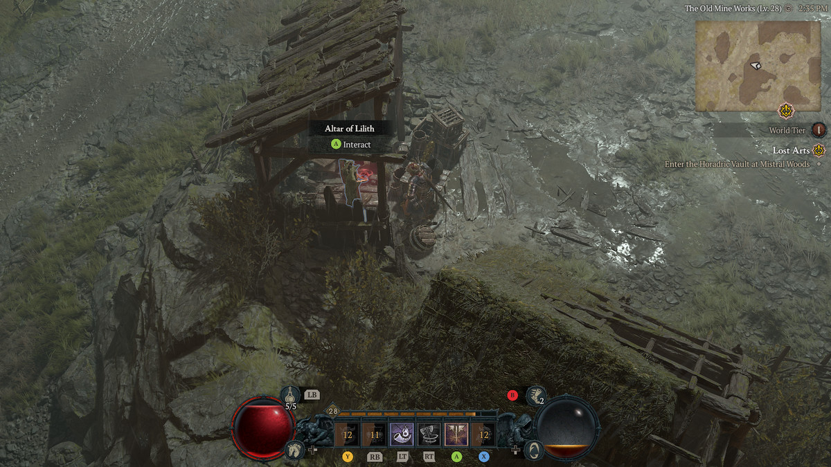 A Barbarian approaches the 24th Altar of Lilith in Scosglen in Diablo 4