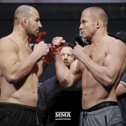 Glover Teixeira and Misha Cirkunov square off at UFC on FOX 26 weigh-ins at Bell MTS Place in Winnipeg, Manitoba.