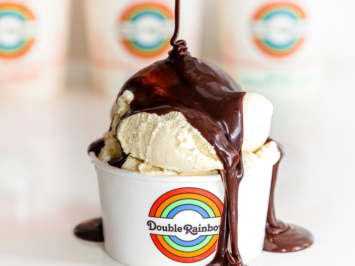 Double rainbow ice cream sundae