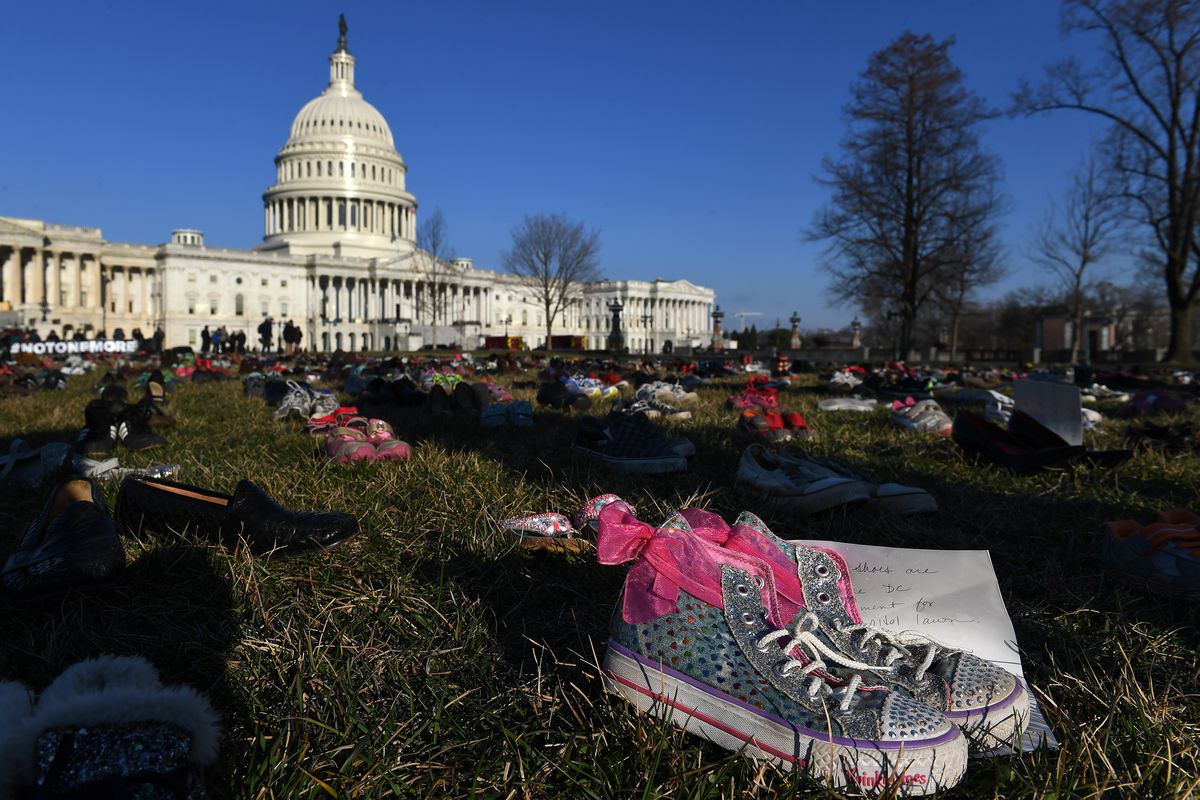 To commemorate child victims of gun violence, 7,000 shoes were left at the US Capitol. 