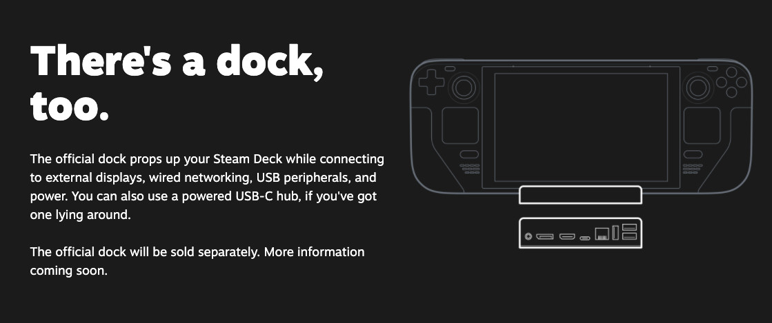 The official Steam Deck dock won’t be available at launch