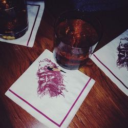 Whiskey! Finishing the day at Pioneer Saloon. Really into their napkins.