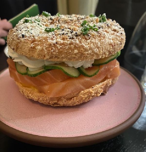 A Paris-Brest that looks like an everything bagel.
