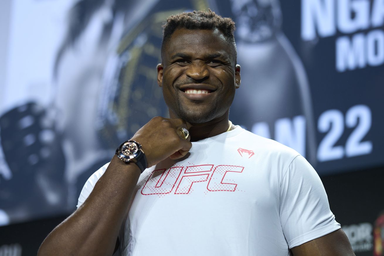 Francis Ngannou during the UFC 270 ceremonial weigh-ins in January. 