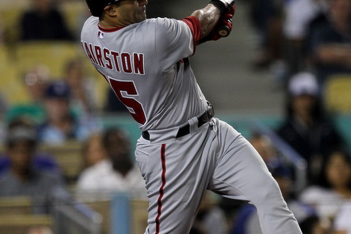 Jerry Hairston, Jr., traded from the Washington Nationals to the Milwaukee Brewers on July 30th, 2011 (Photo by Stephen Dunn/Getty Images)