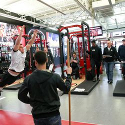 Defensive end Hunter Dimick at the University of Utah football Pro Day in Salt Lake City on Thursday, March 23, 2017.