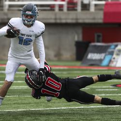 Action in the 4A state championship football game between Sky View and Park City at Rice-Eccles Stadium in Salt Lake City on Friday, Nov. 22, 2019.