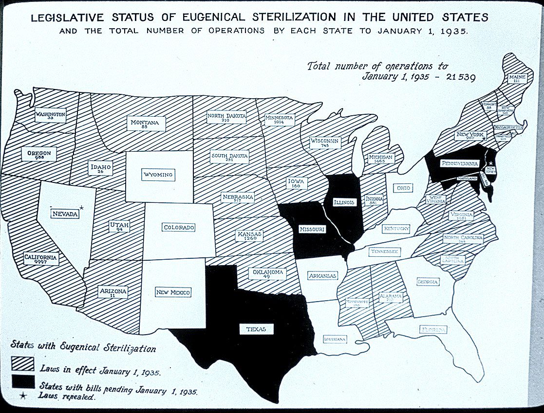 Eugenical Sterilization Map of the United States, 1935; from The Harry H. Laughlin Papers, Truman State University