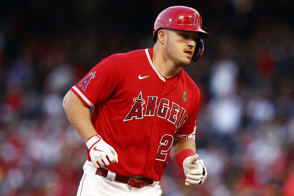 Mike Trout #27 of the Los Angeles Angels runs the bases after hitting a home run against the Tampa Bay Rays in the second inning at Angel Stadium of Anaheim on May 10, 2022 in Anaheim, California.