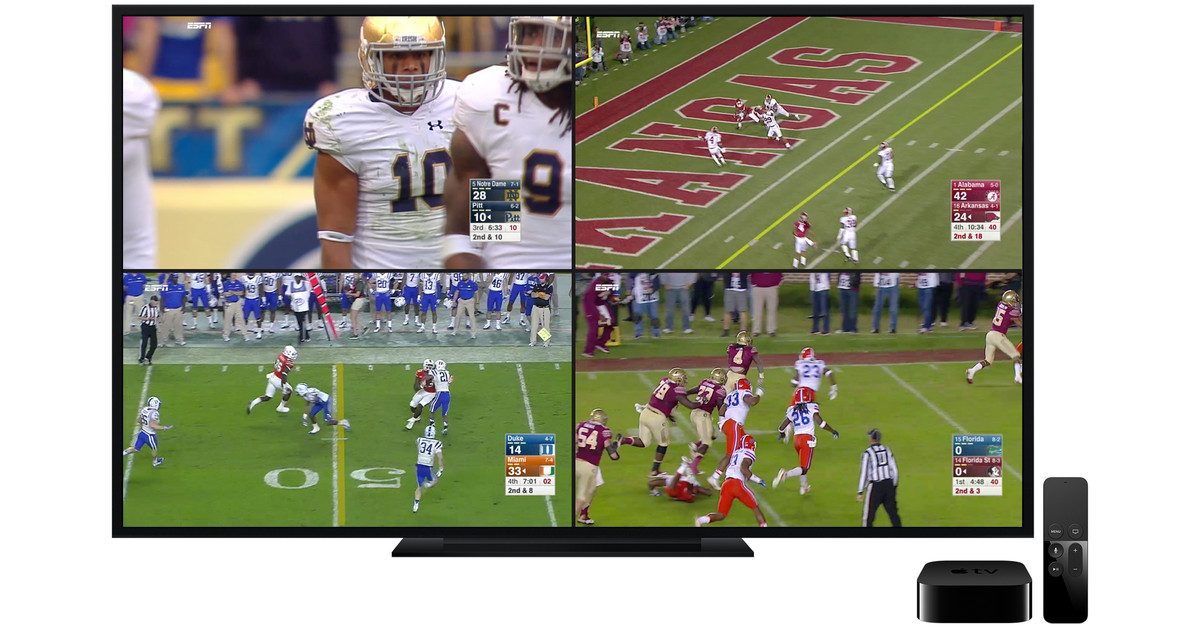 ESPN’s new Apple TV app lets you watch four screens of live sports at