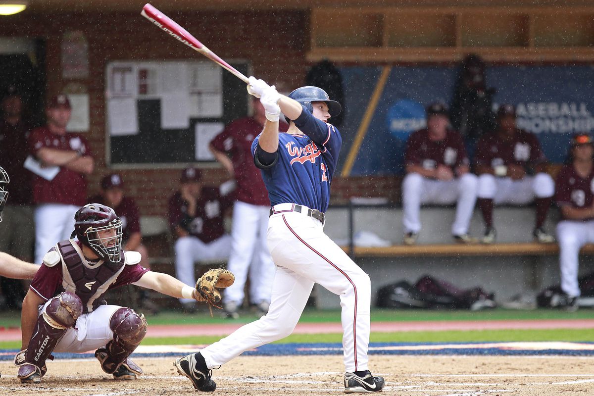 Derek Fisher at the plate for the Virginia Cavaliers.