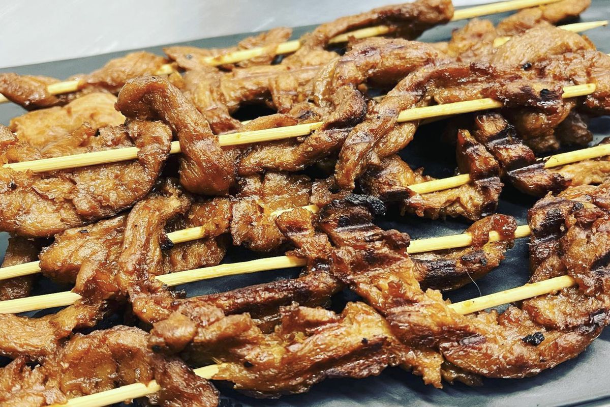A photo of Anak’s Filipino barbecue skewers made of soy curls.