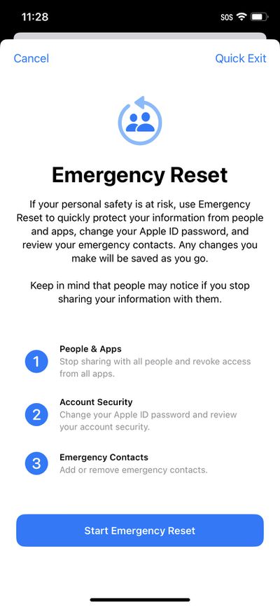 Emergency Reset page