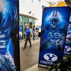 BYU football coaches, players and administrators participate in BYU football media day in the BYU Broadcasting Building in Provo on Friday, June 22, 2018.