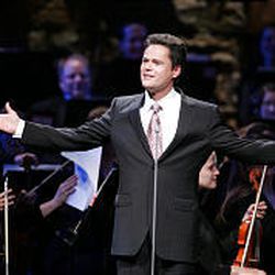 Donny Osmond responds to the applause after his performance as part of A Celebration of Life tribute to President Gordon B. Hinckley Friday, July 22, 2005. The event marked President Hinckley's 95th birthday and featured performances by Donny Osmond, Gladys Knight and Mike Wallace. Photo by Jason Olson (Submission date: 07/23/2005)