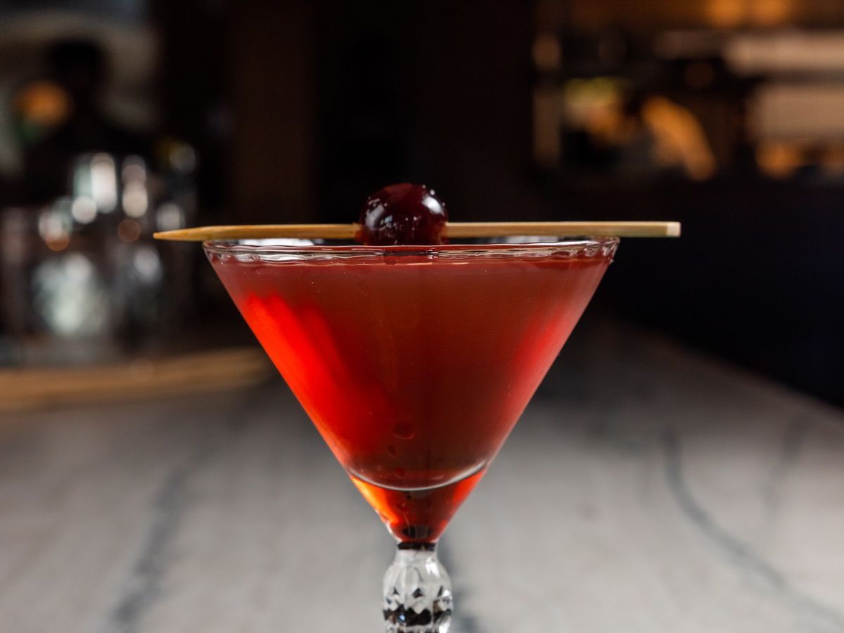 The Southern National, a take on the Manhattan with bourbon and rye and sweet and blanc vermouth.