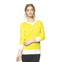 · <a href="http://www.target.com/p/prabal-gurung-for-target-colorblock-long-sleeve-sweater-sulphur/-/A-14318746#?lnk=sc_qi_detaillink">Colorblocked sweater in sulphur</a>, $29.99: XS and S are sold out; medium and up are still stocked