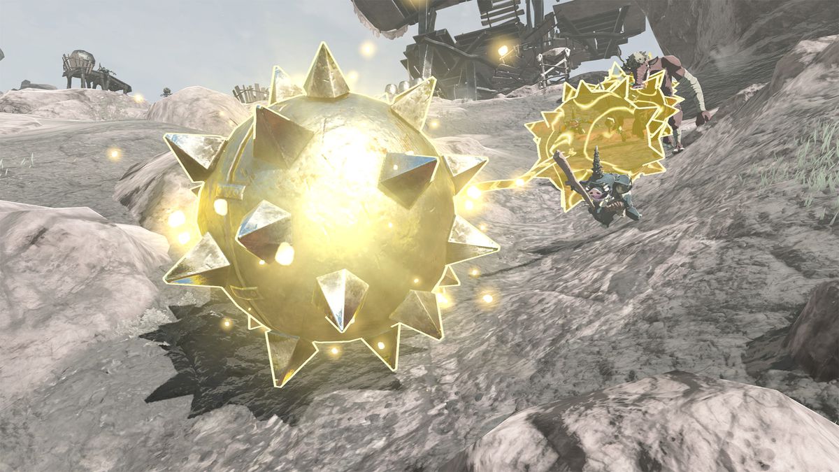 Bokoblins sending spiked balls glowing yellow with energy down a rocky hill in the sequel to The Legend of Zelda: Breath of the Wild