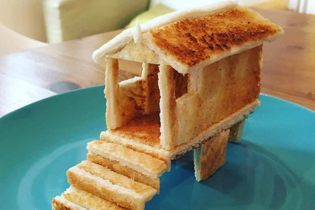 a beach house made out of toast