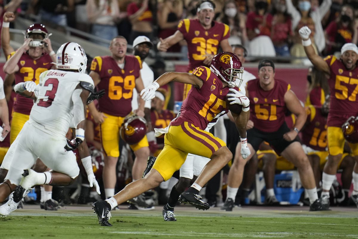 Stanford Cardinal defeated the USC Trojans 42-28 during a NCAA football game at the Los Angeles Memorial Coliseum in Los Angeles.