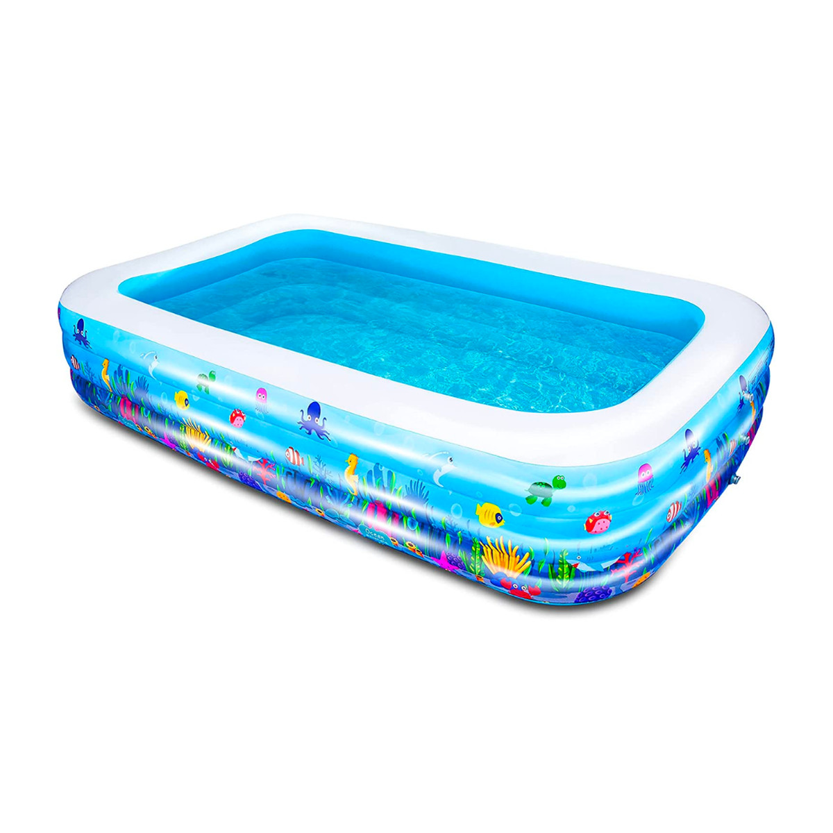 Blue and white ocean-themed AsterOutdor inflatable swimming pool