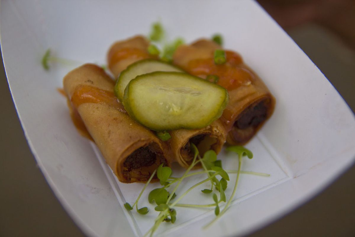 Pork Lumpia from the Lumpia Shack at the Vendy Awards by <a href="http://www.flickr.com/photos/chris6sigma/7990155407/in/pool-eater">ExFlexitarian</a>