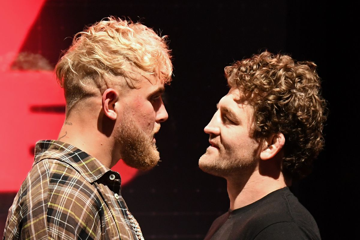 Jake Paul and Ben Askren face off after a press conference for their Triller boxing PPV event.