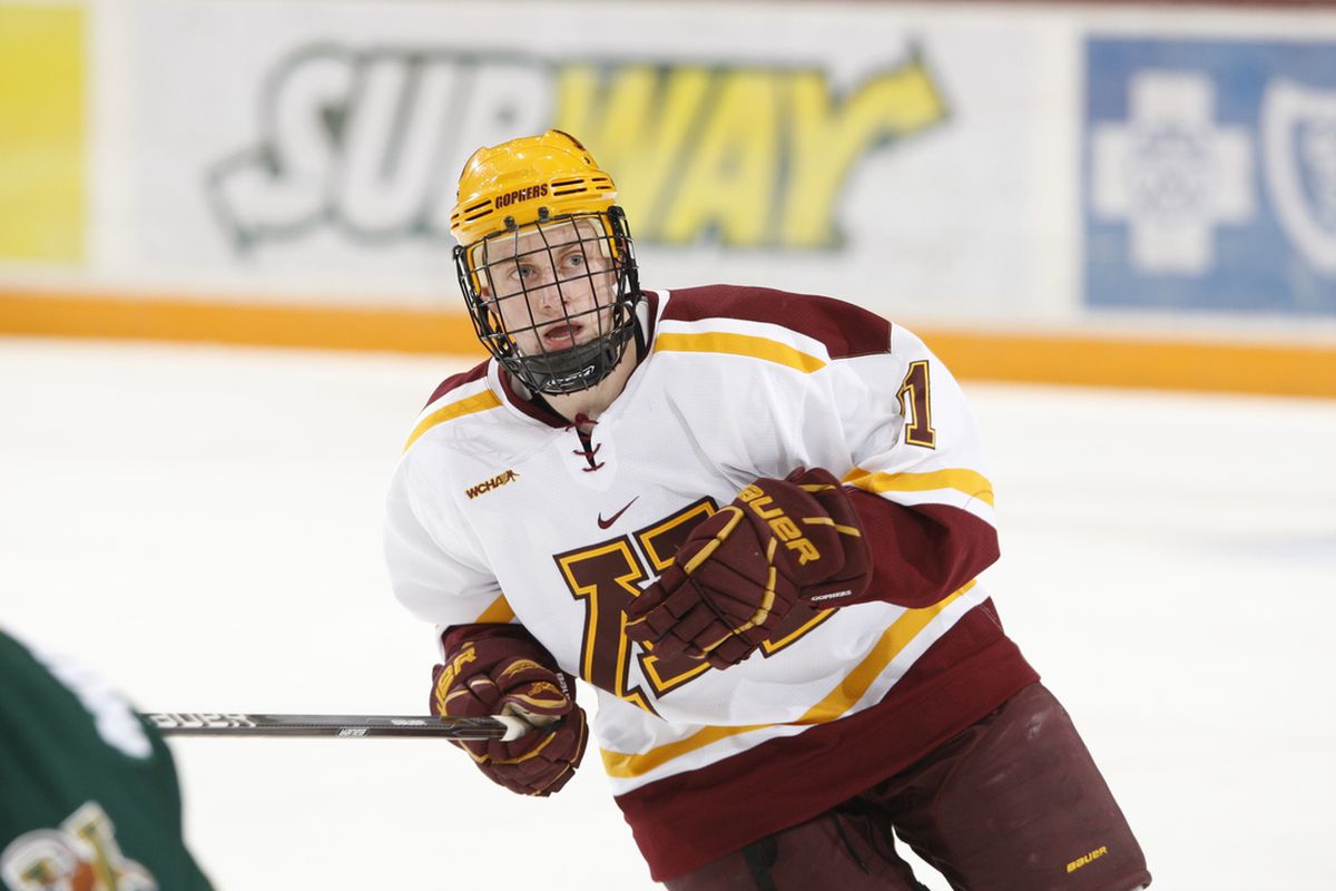 Chesterfield, MO native Sam Warning notched a hat trick on Hockey Day Minnesota