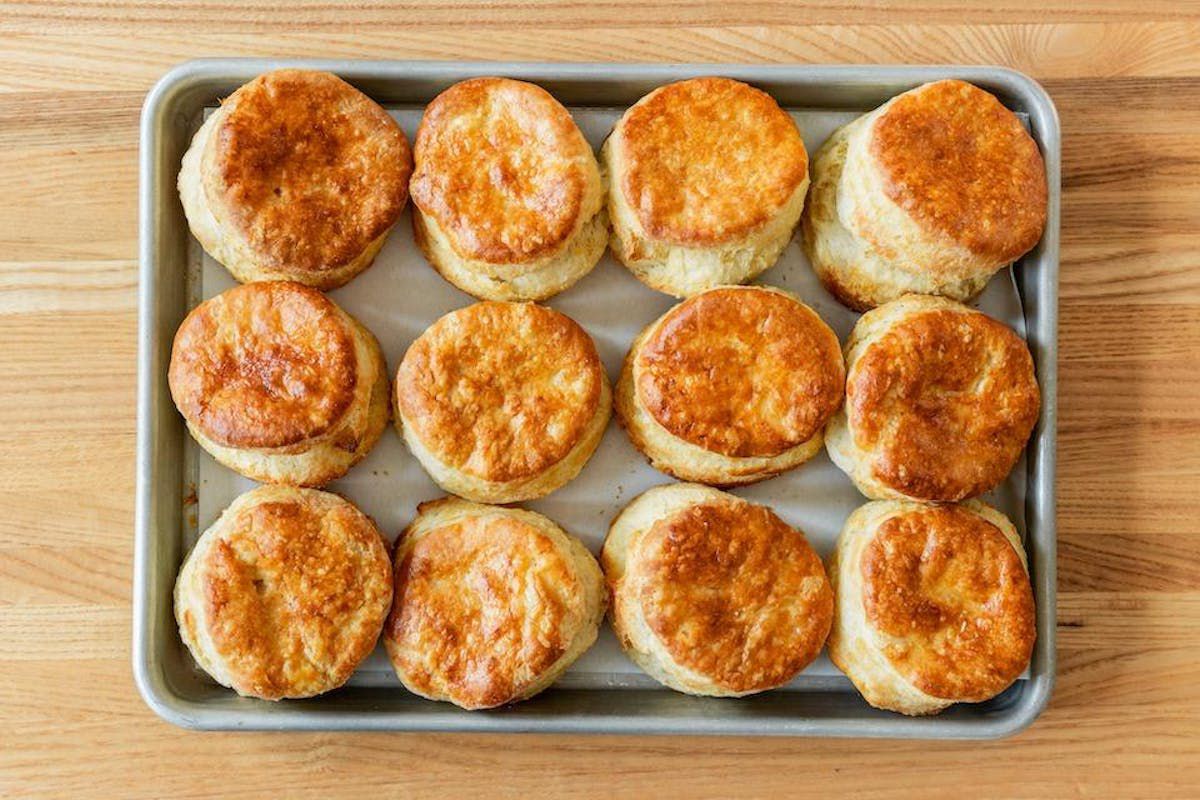 A baking tray of biscuits.