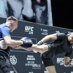 Conor McGregor shows off his striking at UFC 229 workouts.