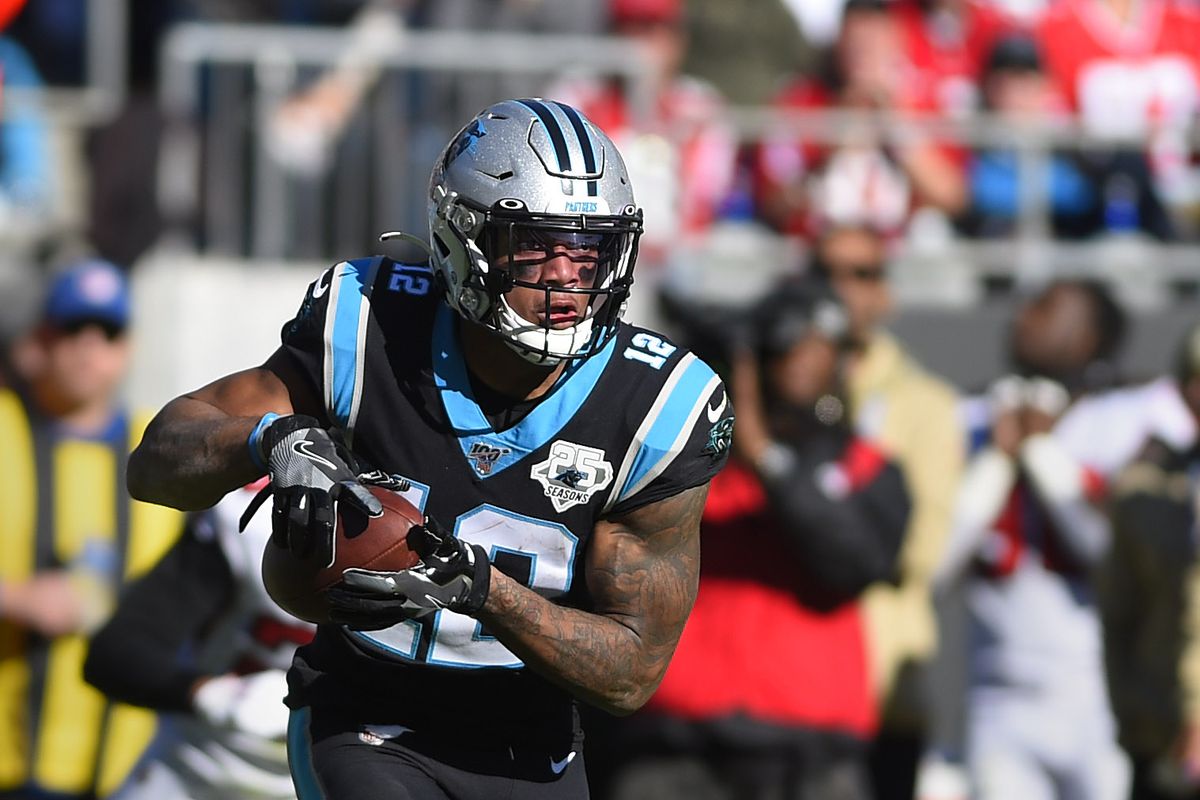 Carolina Panthers wide receiver D.J. Moore with the ball in the second quarter at Bank of America Stadium.