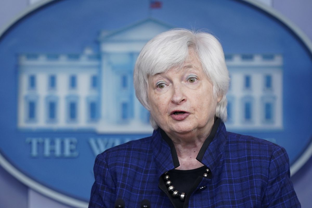 In this May 7, 2021 file photo, Treasury Secretary Janet Yellen speaks during a press briefing at the White House in Washington. 