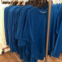 Blue cashmere oversize crew neck, $198 (was $790)